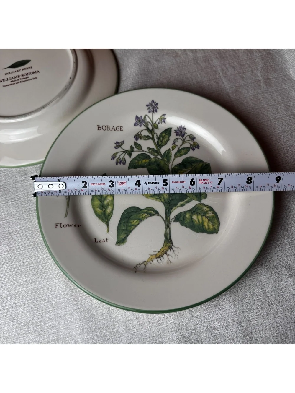 Vintage Williams Sonoma Culinary Herbs Plates Set Of 2 Thyme Borage 9 Inch